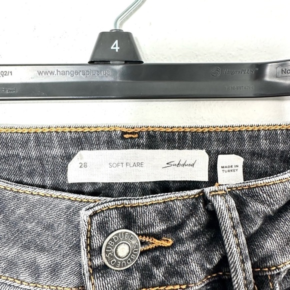 Subdued Soft Flare Raw Hem Black Denim Jeans Size 28 - Picture 4 of 6